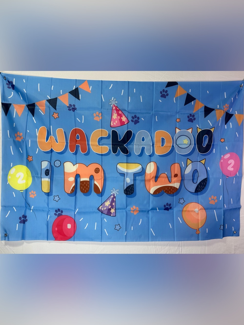 Bluey Theme “Wackadoo I’m Two Birthday Backdrop Banner 5x3